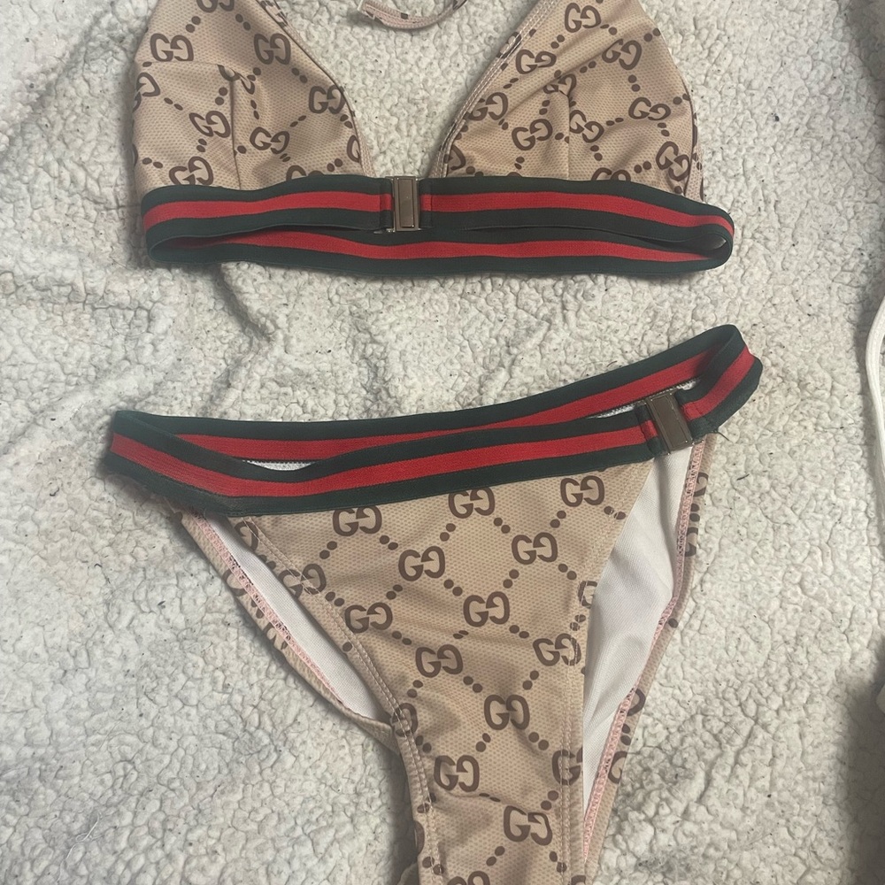 Gucci Tan Bikini with Red and Green Stripes